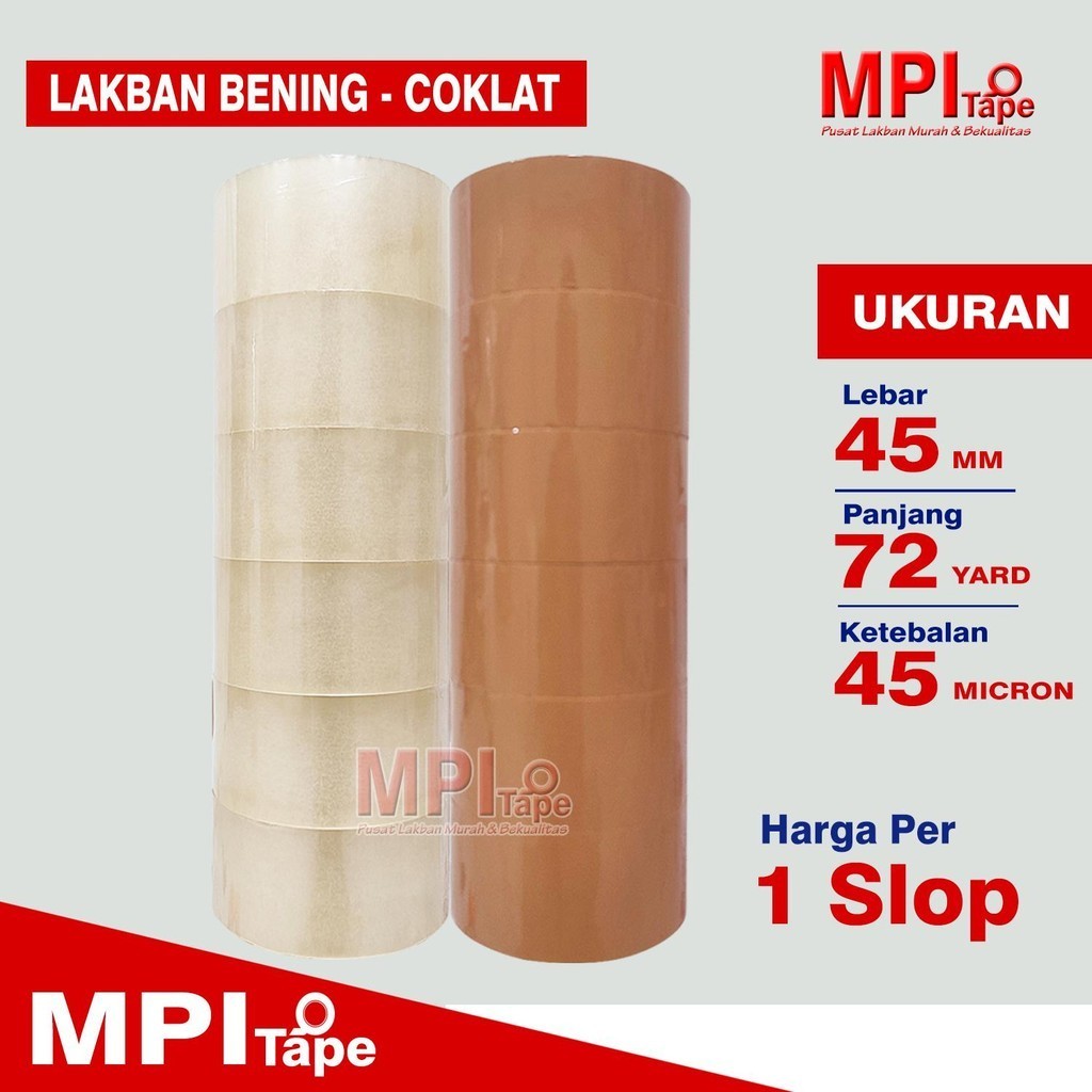 

1 Slop - Lakban Bening - Lakban Cokelat 45 mm x 72 Yard - Lakban Packing - MPI