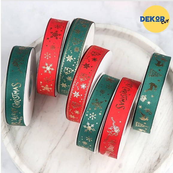 

[1 ROLL 22METER] PITA GROSSGRAIN NATAL MERRY CHRISTMAS RIBBON LEBAR 2.5CM DAN 1CM PITA HAMPERS KADO HIASAN NATAL ORNAMEN PITA SATIN