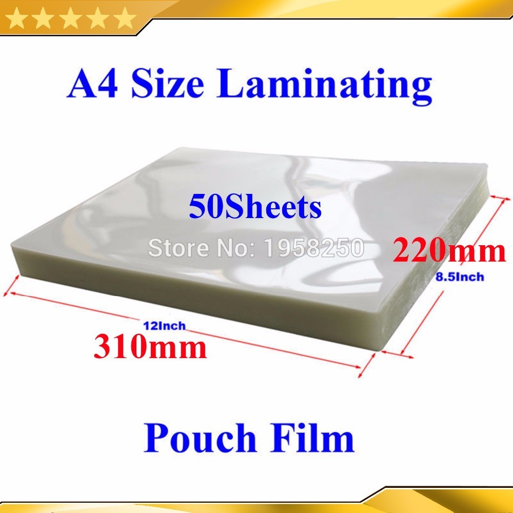 

50Pcs 50mic(2mil) A4 Size(310x220mm) PVC Clear Glossy 2Flap Laminating Pouch Film for Hot Laminator