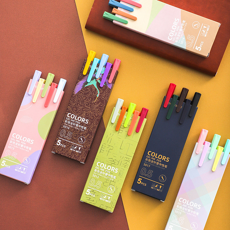 

5 PCS 0.5mm Colored Ink Gel Pens Set Morandi Macaron Color for Art Supplies Scrapbooking Journal Decoration DIY