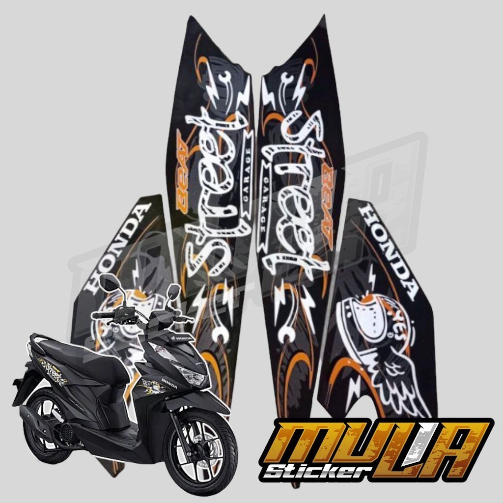 STICKER STIKER POLET LIS STRIPING MOTOR FULL BODY HONDA BEAT STREET WARNA HITAM GOLD PUTIH