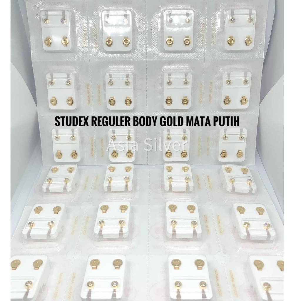 YU93LI Anting STUDEX Tindik Bayi & Dewasa Ukuran Sedang Reguler Mata Putih Body Gold / Silver / Warn