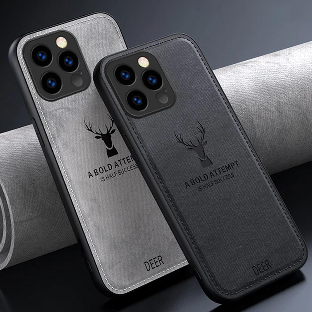 For iPhone 16 15 14 Plus Pro Max case Luxuy Brand Cloth Texture Deer Cloth Housing Waterproof Phone 