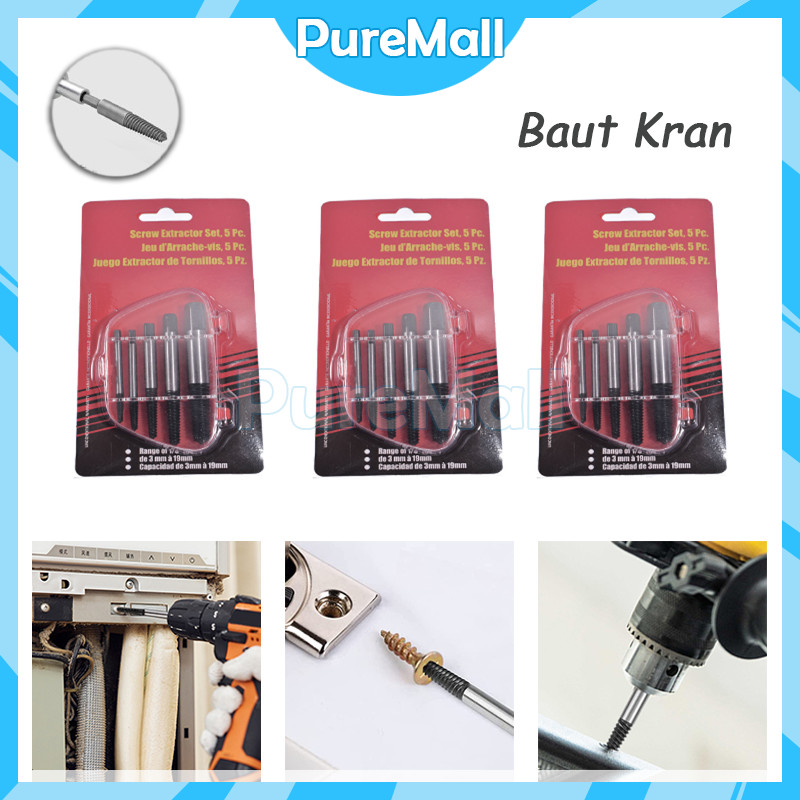 Screw Extractor Set 5pcs / Baut Kran Rusak Pipe Screw Extractor