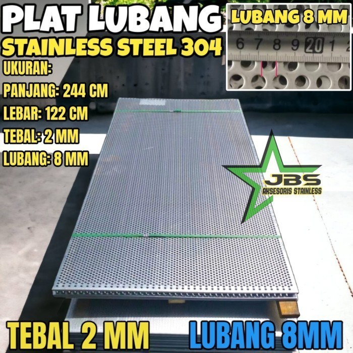 PLAT LUBANG 304 - 122CMX244CM - (2 MM) - LUBANG 8MM STAINLESS STEEL 304 - PLAT PERFORATED PREMIUM