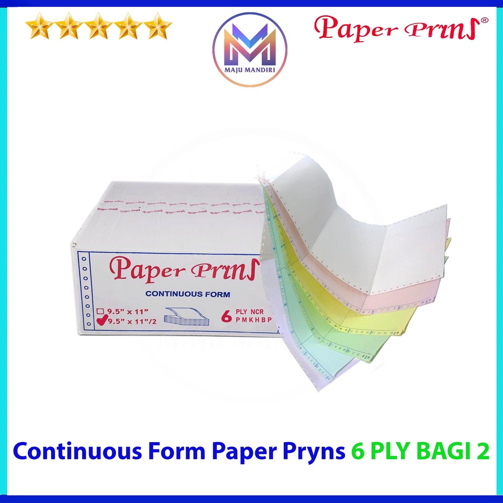 

Kertas Continuous Form 6 Ply Bagi 2 Paperpryns / Ukuran 9,5x11/2