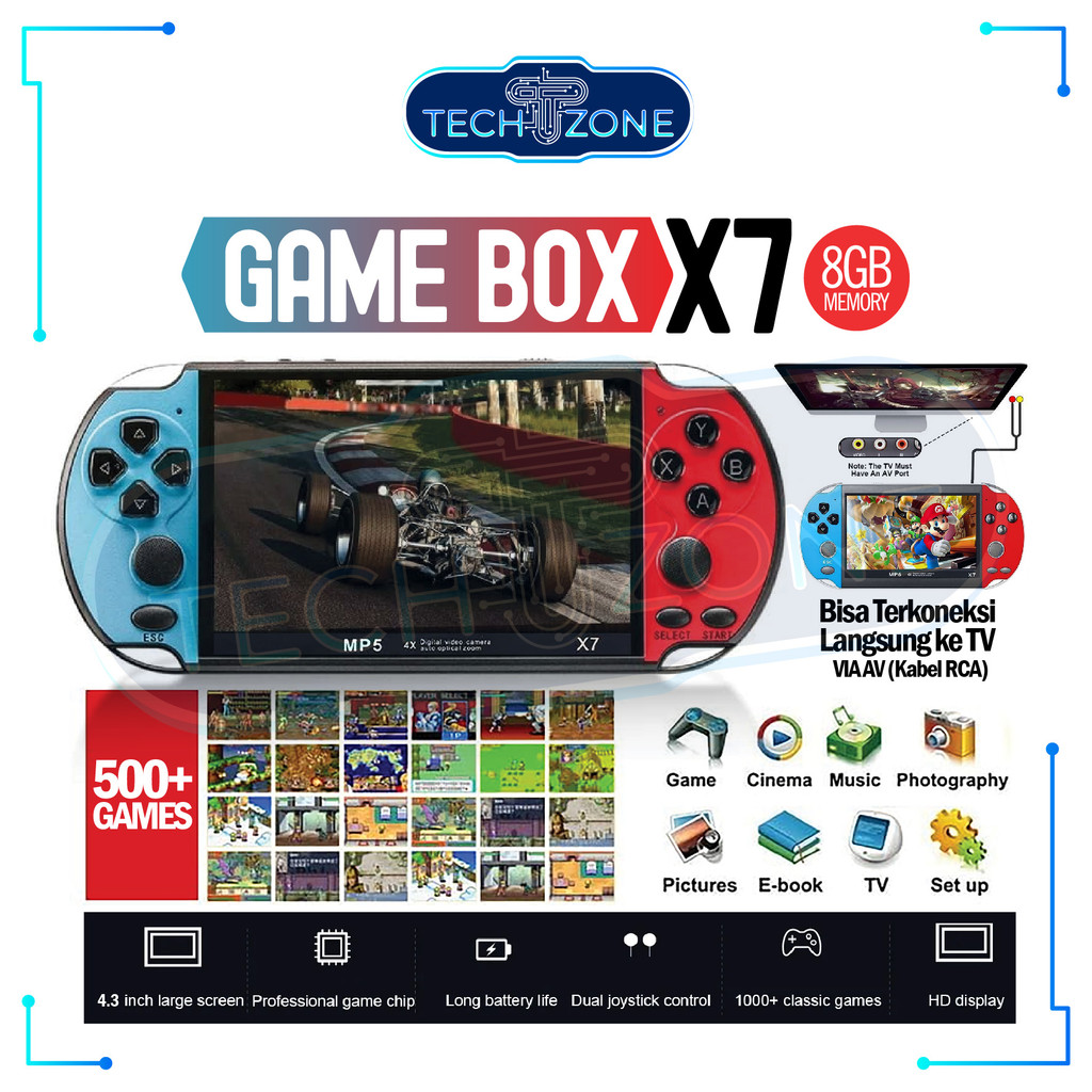 Clevates - GAMEBOX X7 Enhanced Edition GAMEBOY PSP X7 Handheld Console 5.000+ games 4.3inch MP5