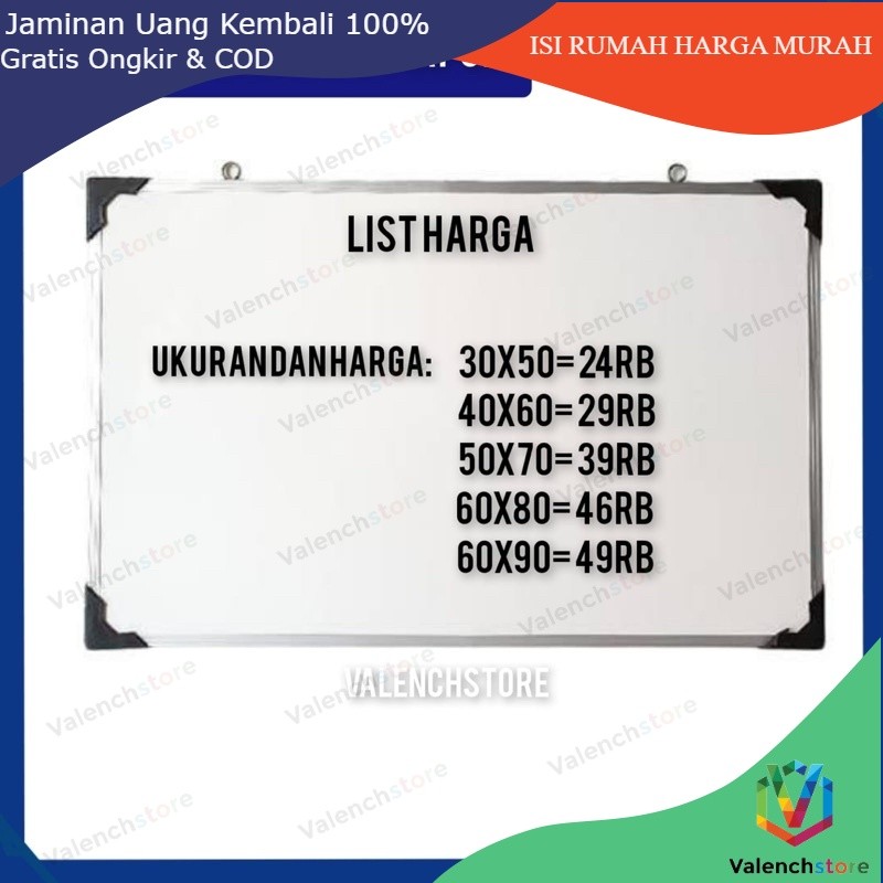 

Papan Tulis 30X50cm 2IN1 (bisa di pakai) Spidol dan Kapur Whiteboard / Blackboard Ukuran 30X40