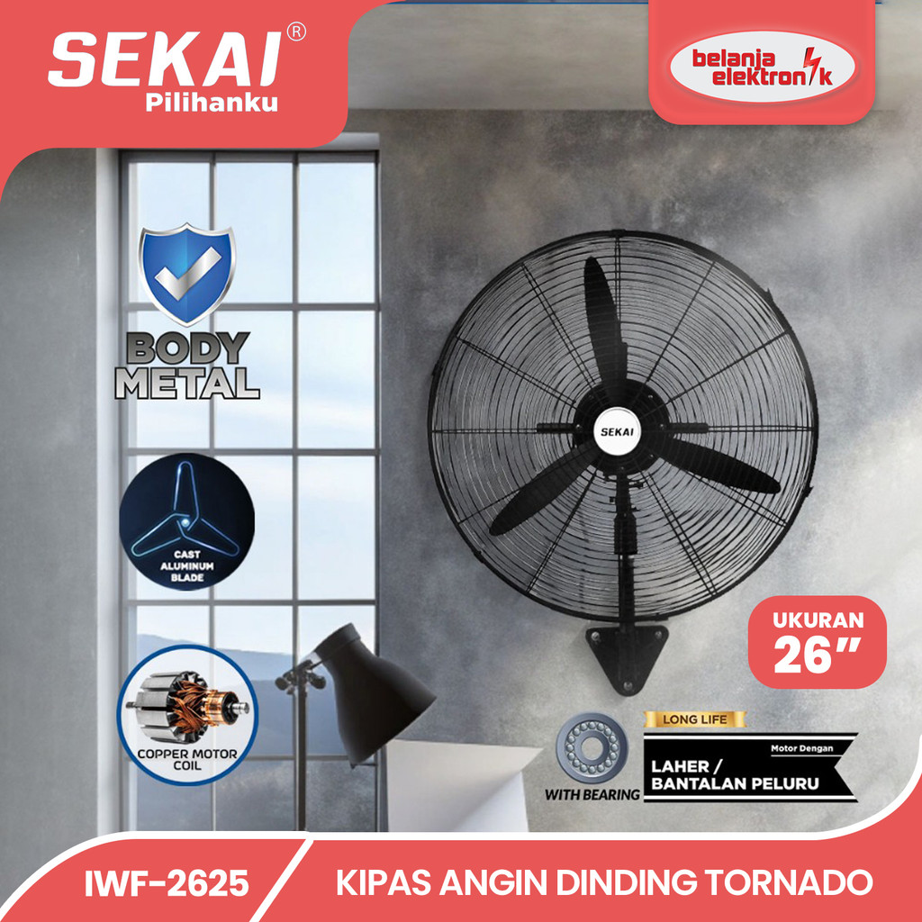 SEKAI KIPAS ANGIN DINDING INDUSTRI TORNADO BESI 26 INCH IWF-2625