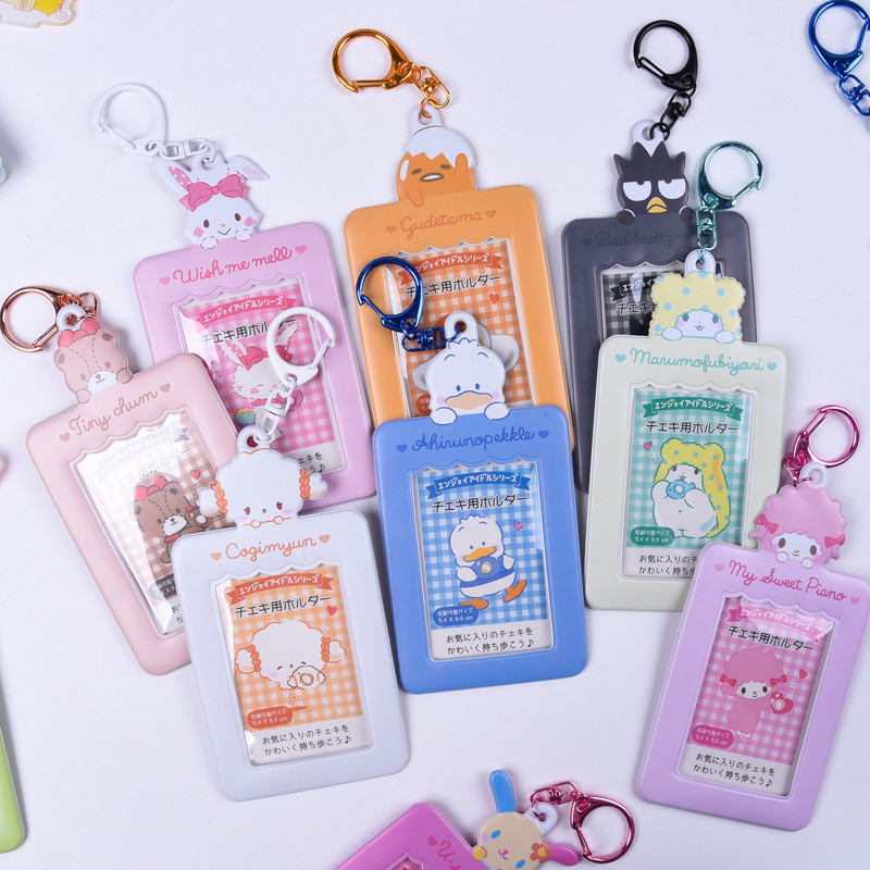 

Kawaii Kurulin Tuxedosam Pekkle Usahana Card Cover Sanrio Keroppi Piano Wish Me Mell Xo Tiny Chum Gudetama Card Holder Keychain