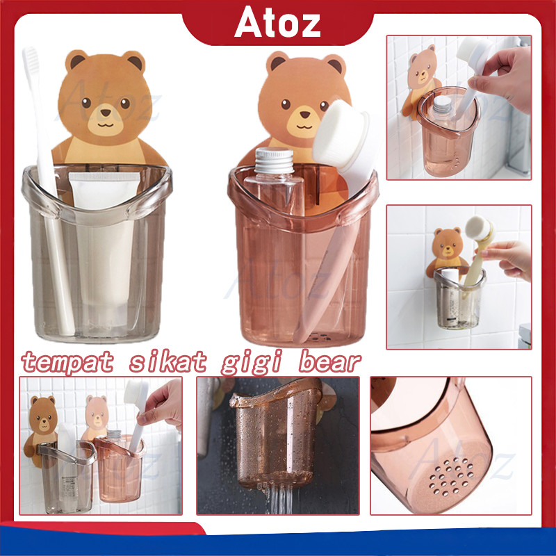 tempat sikat gigi bear/gelas tempel motif beruang/tempat sikat gigi tempel motif beruang/tempat sika