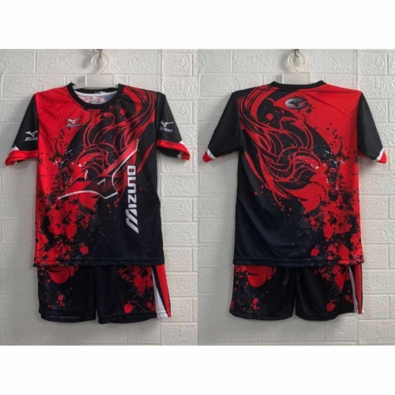 Setelan baju jersey anak olahraga badminton voly takraw futsal printing kids warna merah