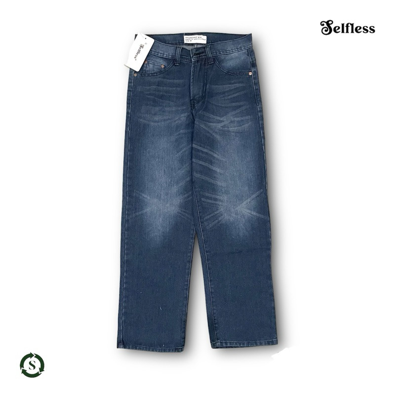 KEREN SELFLESS AND CARE CELANA DENIM FADE LOOSE FIT SELVEDGE WASH SPRAY WHISKER FADING GOMBRONG GOMB