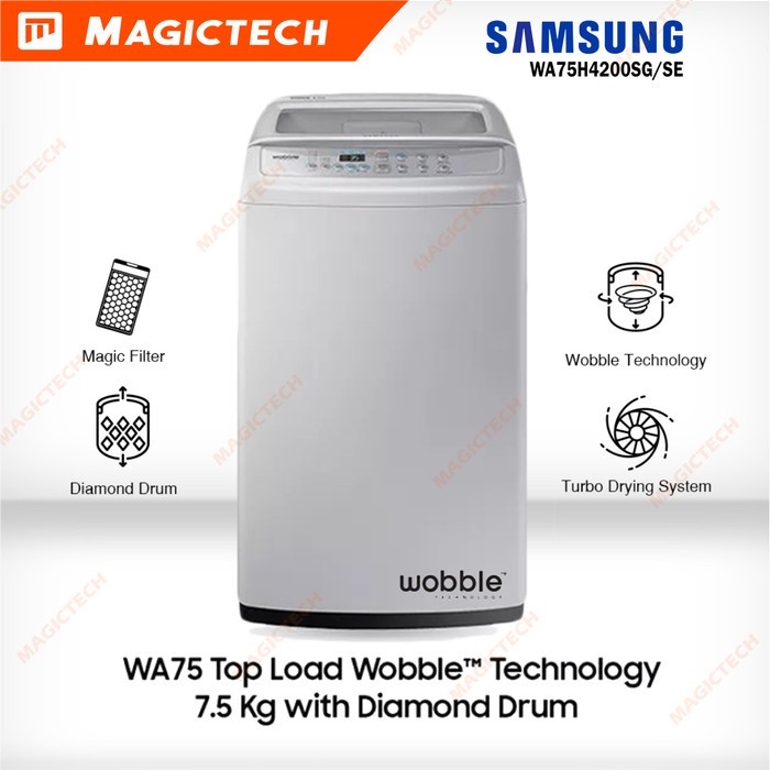 MESIN CUCI SAMSUNG 7 KG 7,5 KG WA75H4200SG WOBBLE TOP LODING 1 TABUNG