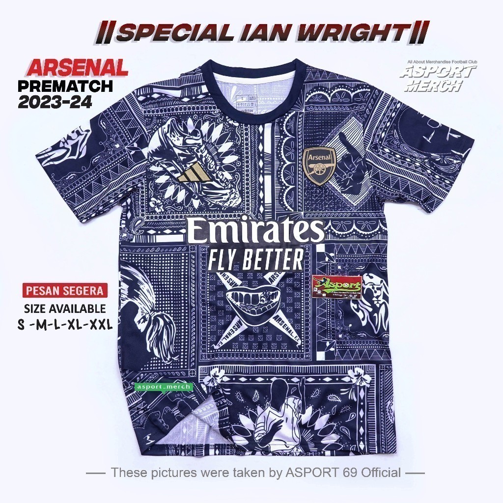 JERSEY BOLA ARSENAL PREMATCH IAN WRIGHT terbaru 2023 2024 JERSEY ARSENAL PREMATCH IAN WRIGHT 23 24