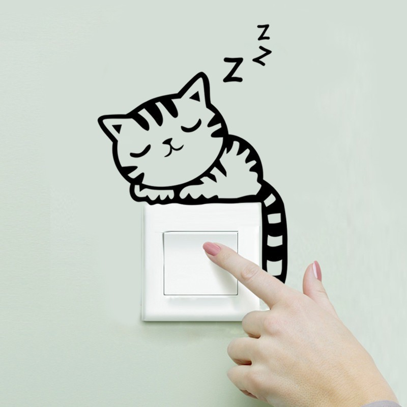 Stiker Saklar Lampu Sticker Lucu Kucing Tidur Sleeping Cat Perlengkapan Dekorasi Barang Unik