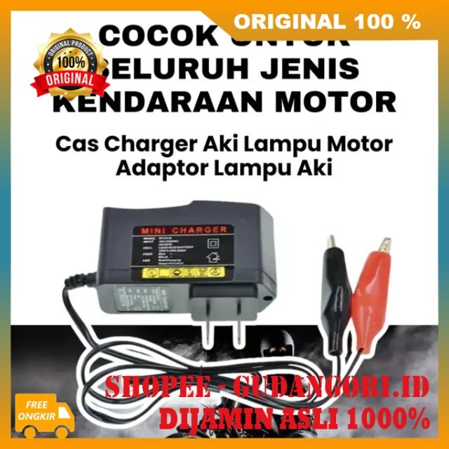 Adaptor Charger Aki Case Aki Motor 12 Volt Charger Aki Portable Pengecas Aki Motor ORIGINAL