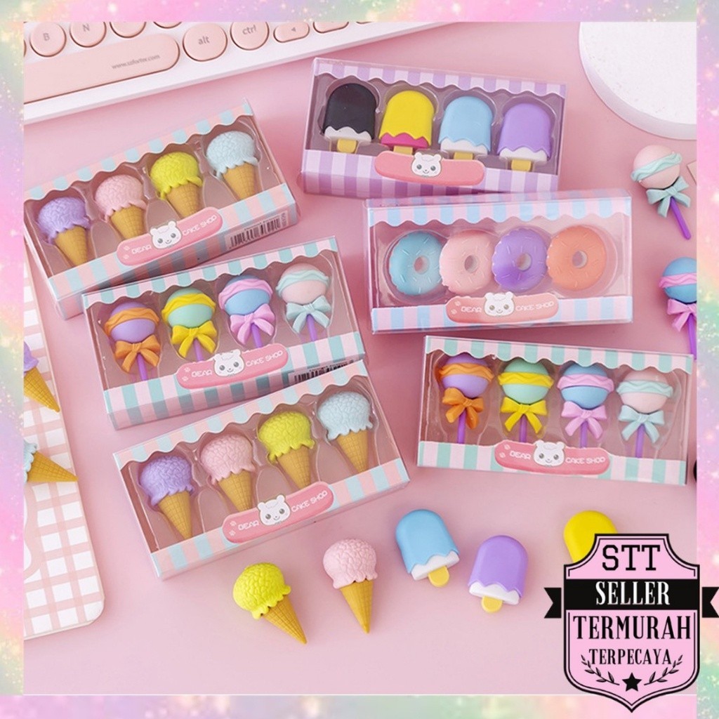 

STT Penghapus 4 pcs/set penghapus lucu bentuk es krim penghapus lolipop donat penghapus pensil karakter sweet pengahpus anak sekolah karakter penghapus lucu