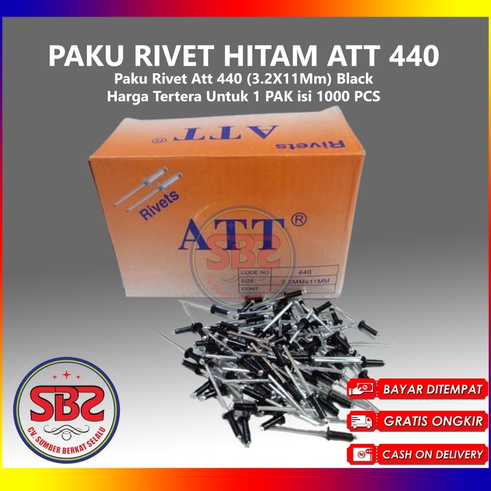 Att Paku Rivet 435, 440 Dan 550 Hitam 1 Box Isi 1000Pcs Hitam - Paku Rivet Hitam