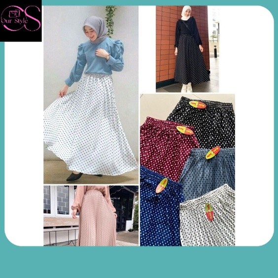 Rok Korea / ROK POLKADOT Plisket Premium Mayung Jersey Hyget Lipatan Besar Termurah Rok Plisket Polk
