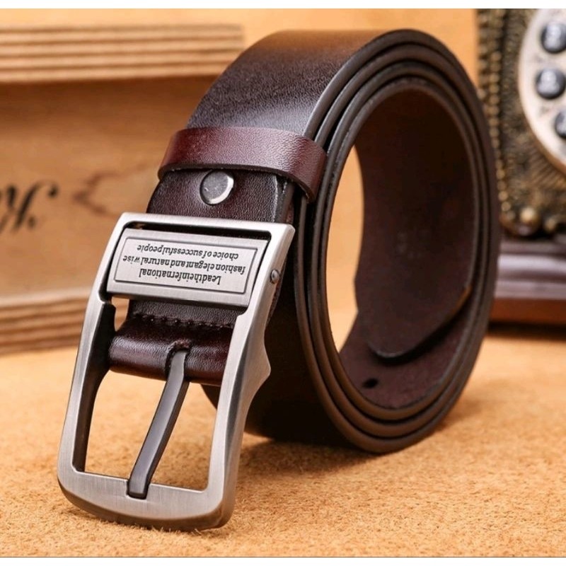 PROMO sabuk kulit asli 2 lapisan termurah ikat Pinggang pria kulit kepala besi ban gesper fashion le