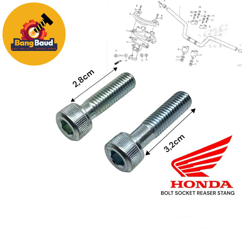 BOLT SOCKET M8X32 M8X28 BAUD 12 L PANJANG 2,8cm 3,2cm ORIGINAL AHM BAUT STANG STEP POREK DLL
