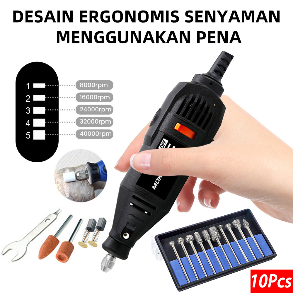 Bor Mini 40000 RPM Mini Drill Electric Engraver Grinder Set Gerinda Electrik Listrik Mesin Ukir Pole