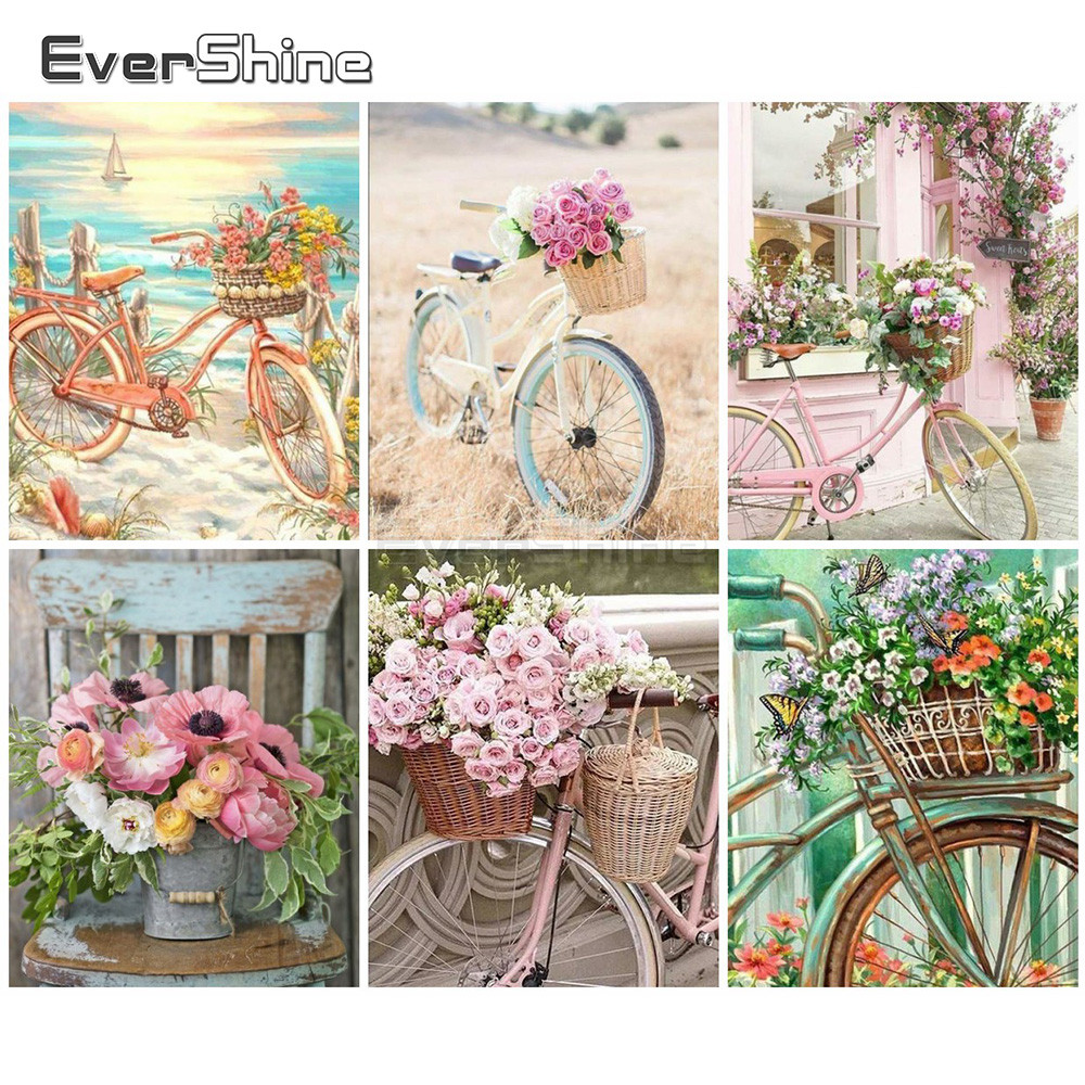 

EverShine Painting By Numbers Landscape Coloring By Numbers Hand Painted Bicycle Drawing Canvas Home Decor Gift