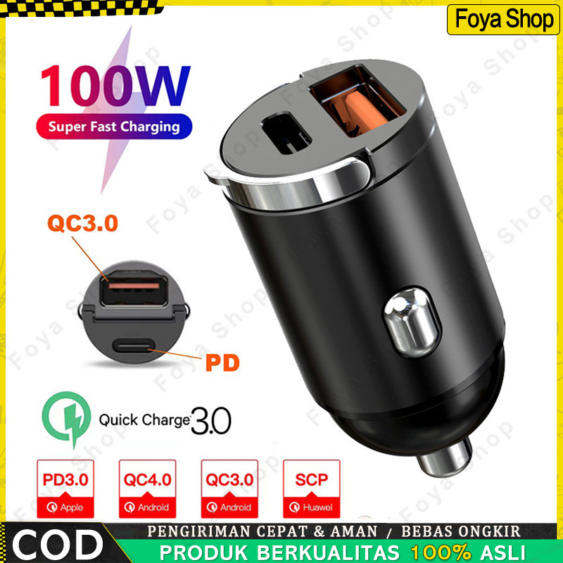 Car Charger Mobil 100W Super Cepat Pengisi Daya Cepat Charger Usb Mobil Casan Hp Buat Di Dalam Mobil
