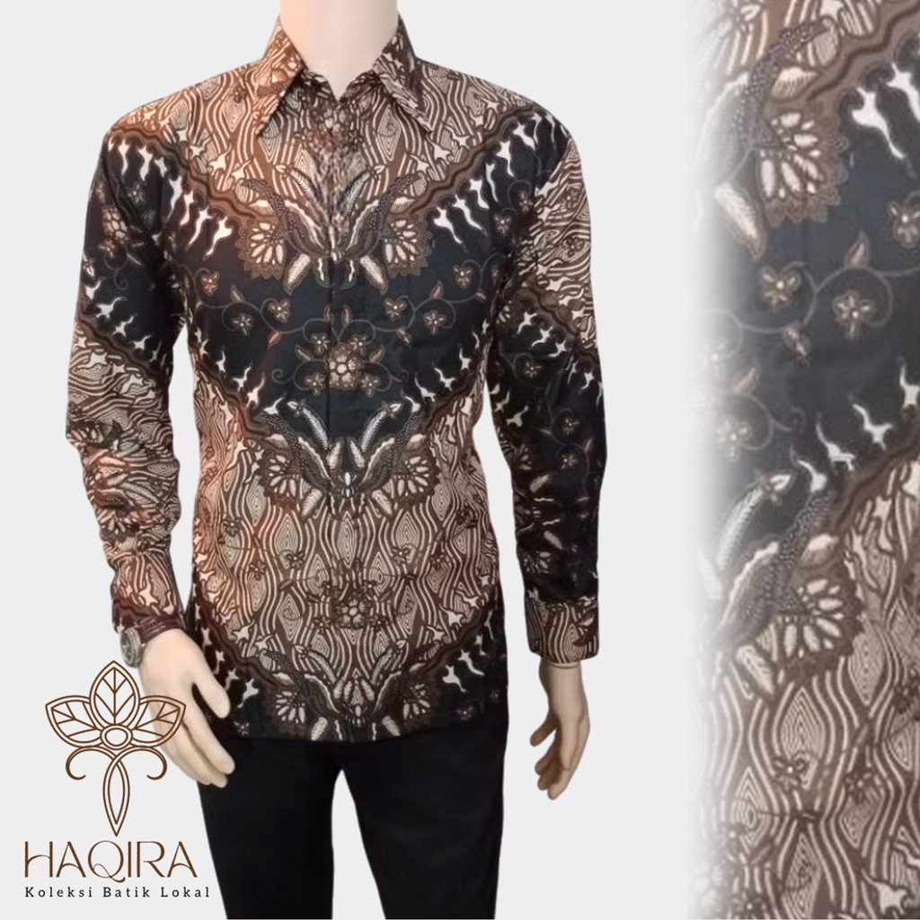 Kemeja Batik Pria Lengan Panjang Premium | kemeja batik pola pusoko coklat  batik Premium l kemeja b