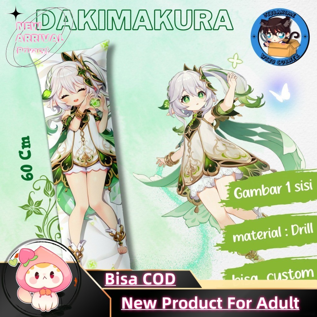 dakimakura / guling NAHIDA GENSHIN IMPACT PART 2 / ukuran 20x60cm sudah termasuk isi / bisa custom