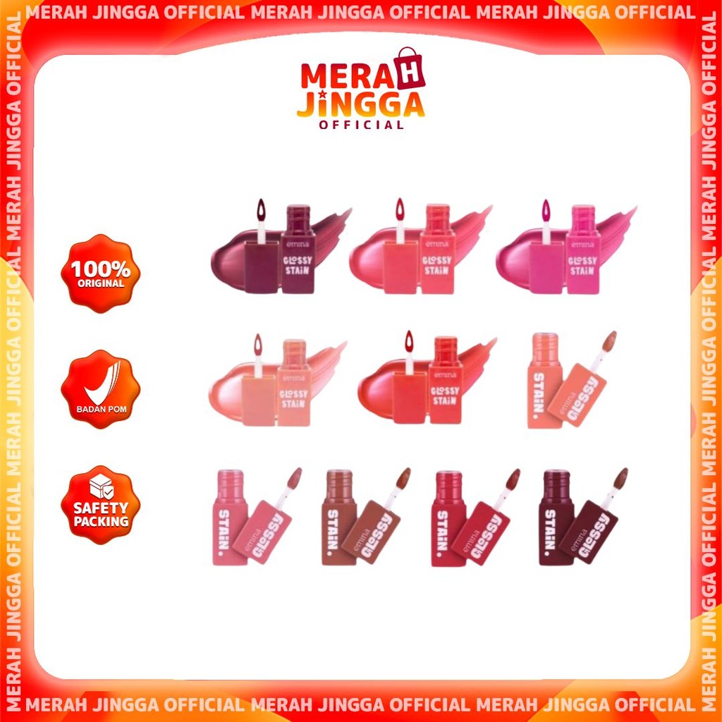 Emina Glossy Stain 3gr | Lip Tint Gloss | Merah Jingga Official