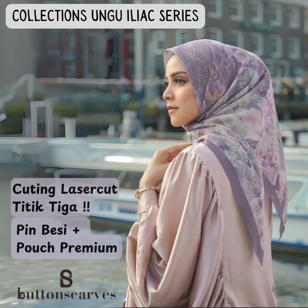 Jilbab Ungu lilac Buttonscarves Sale | Kerudung Segi Empat Motif Terbaru | Hijab Buttonscarves Kw