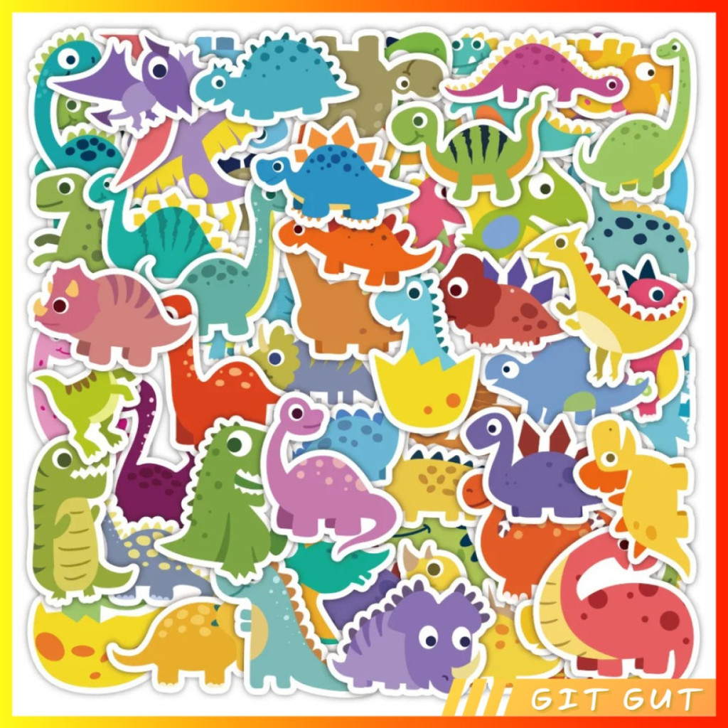 

Sticker Pack Stiker Vinyl 60 pcs Dinosaur Cute Cartoon Little Dino