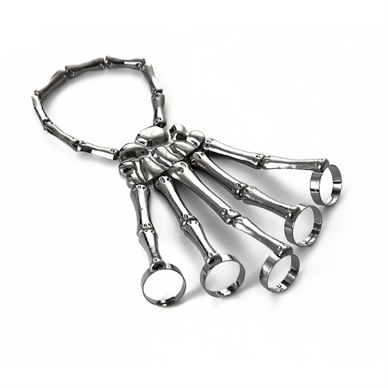 Fashion Personality Punk Skeleton Hand Bone Versatile Five-Finger Ring Bracelet Adjustable Chain