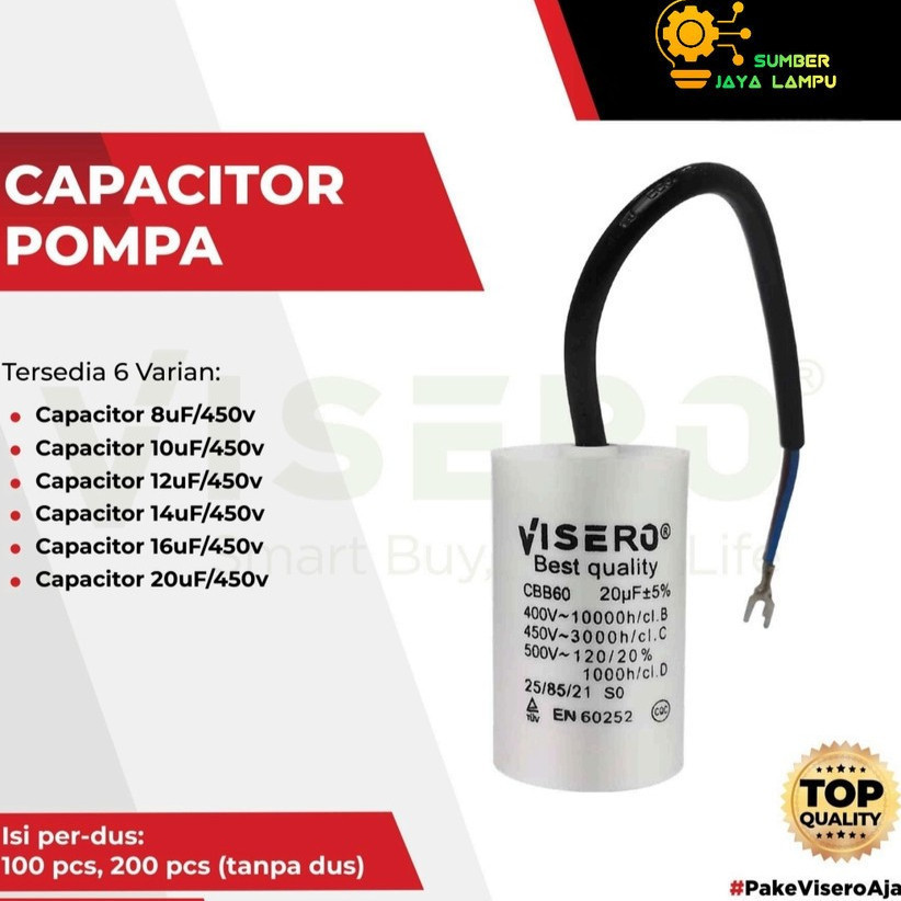 Kapasitor Pompa Air CBB60 450V AC Body Bulat / Kapasitor Pompa Air