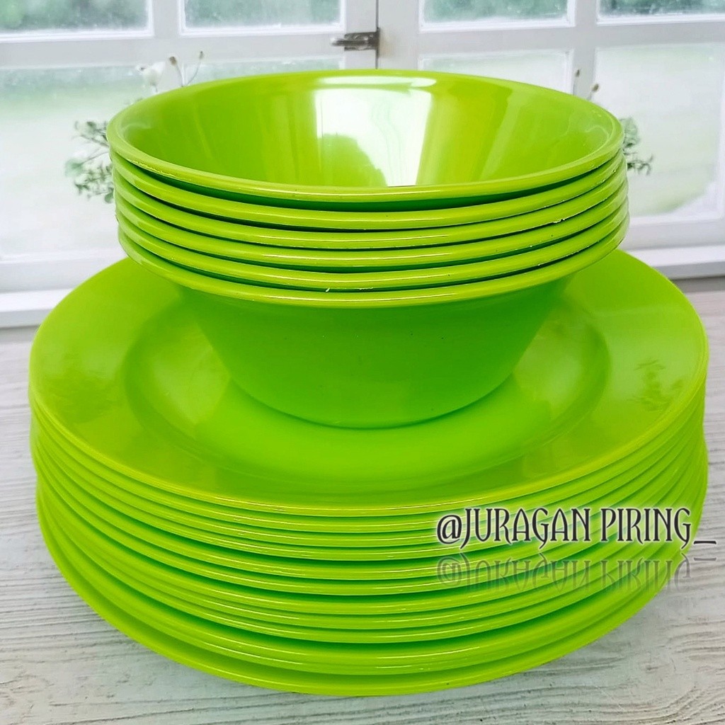 6PCS ISI PIRING MAKAN LEBAR 23CM DAN MANGKUK SAYUR MODEL BULAT TERBARU BHN MIKA PLASTIK