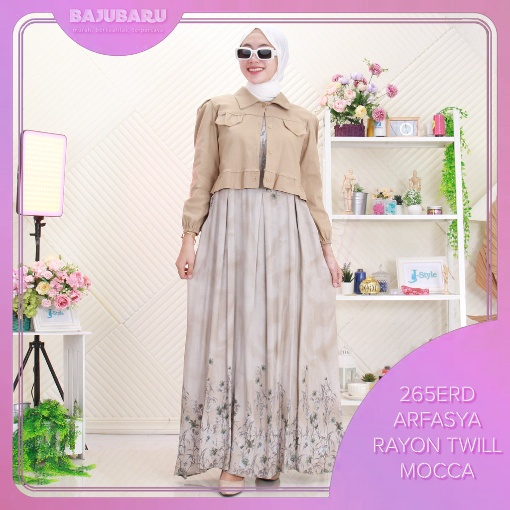 Arfasya Gamis Set 2in1 Rayon Mix Soft Jeans Jaket Full Kancing