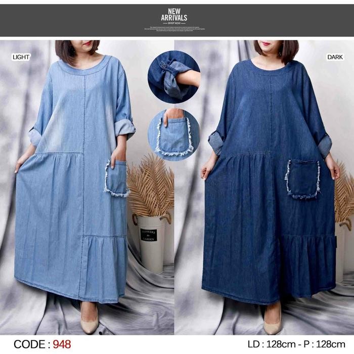 Gamis soft Jean's wash (adem.lembut) rempel rumbai bawah jumbo