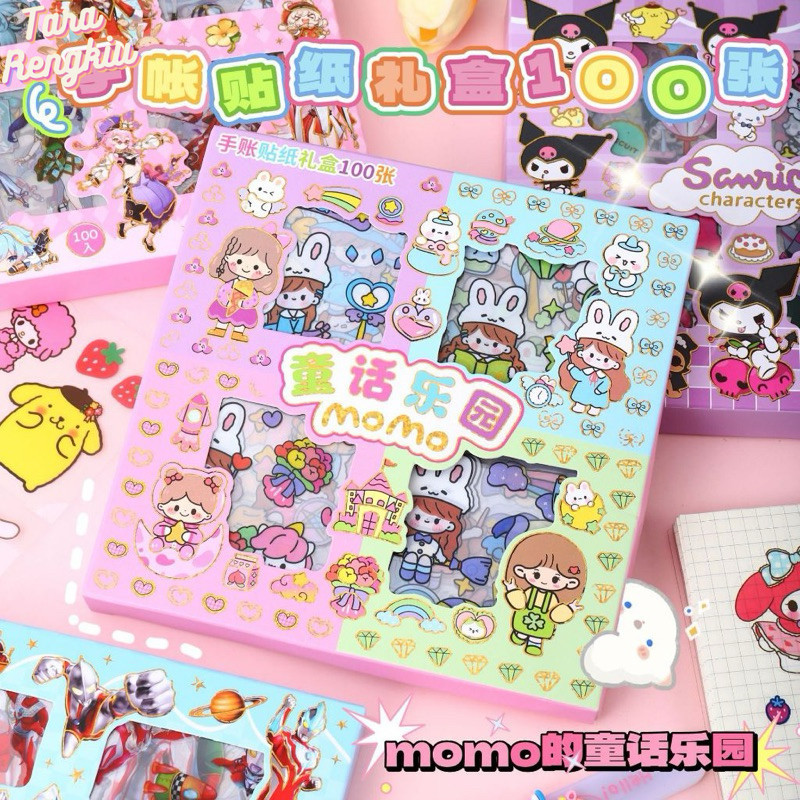 

ACE - 100 Lembar Sticker Motif Momo Sanrio Labubu Cici Snoopy Paw Patrol Stiker Kartun Korea Lucu Anti Air Dekorasi Handbook Scrapbook DIYu