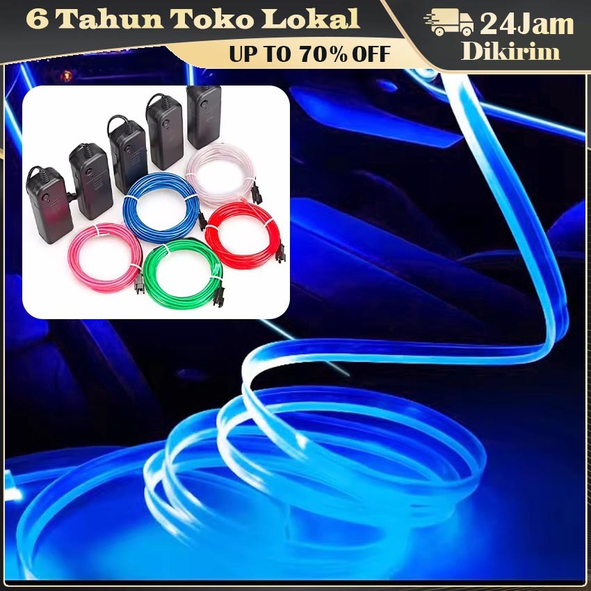2M/5M EL Wire LED Strip Neon Flexible + Inverter Sirip USB/Batre - Lampu Tepi Mobil, Dekorasi Kamar 