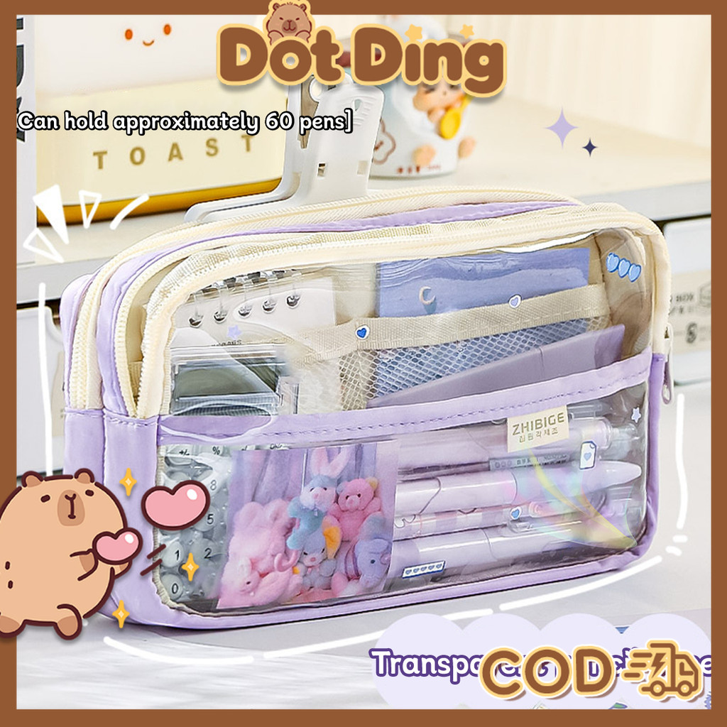 

[DOTDING] Tempat Pensil Transparan Kapasitas Besar Anti Bocor Bahan PVC Kotak Pensil Lucu Untuk Sekolah/Kantor, Perlengkapan Belajar Anak