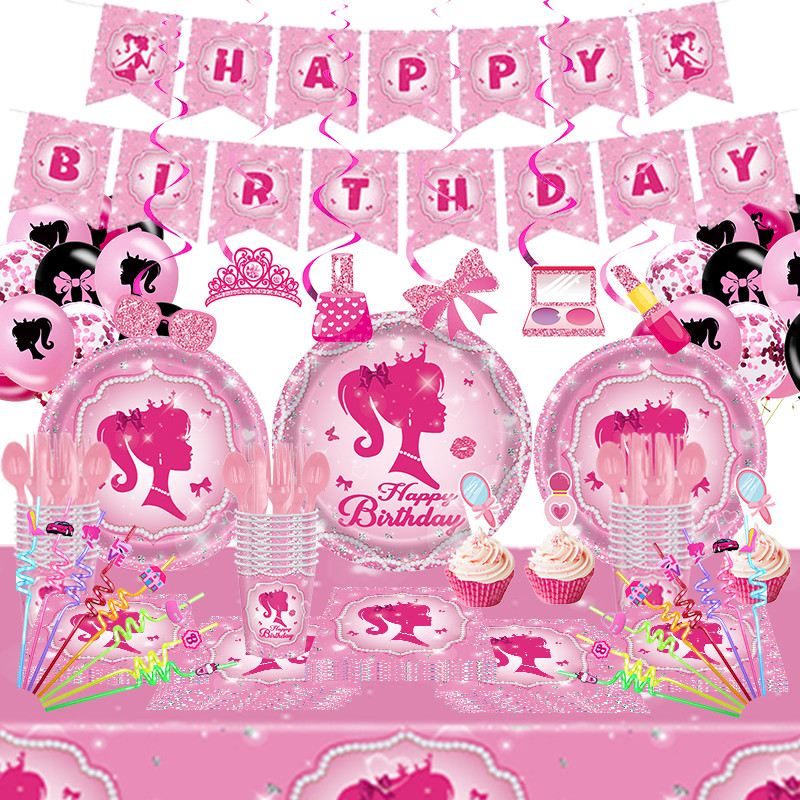 

Princess Girl Birthday Decoration Party Supplies Kit Happy Birthday Decoration Princess Theme Plate Cup Banner Tablecloth Straws