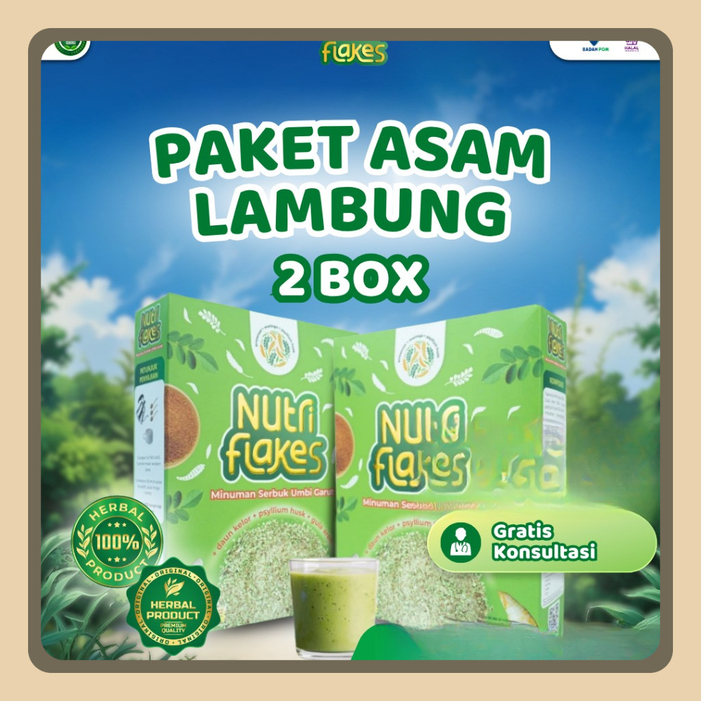 

NUTRIFLAKES ORIGINAL - SEREAL UMBI GARUT WITH PSYILIUM HUSK & DAUN KELOR Sereal Diet Sereal Asam Lambung Sereal Umbi Garut Sereal Sarapan Original Nutriflakes Asli Obat Asam Lambung