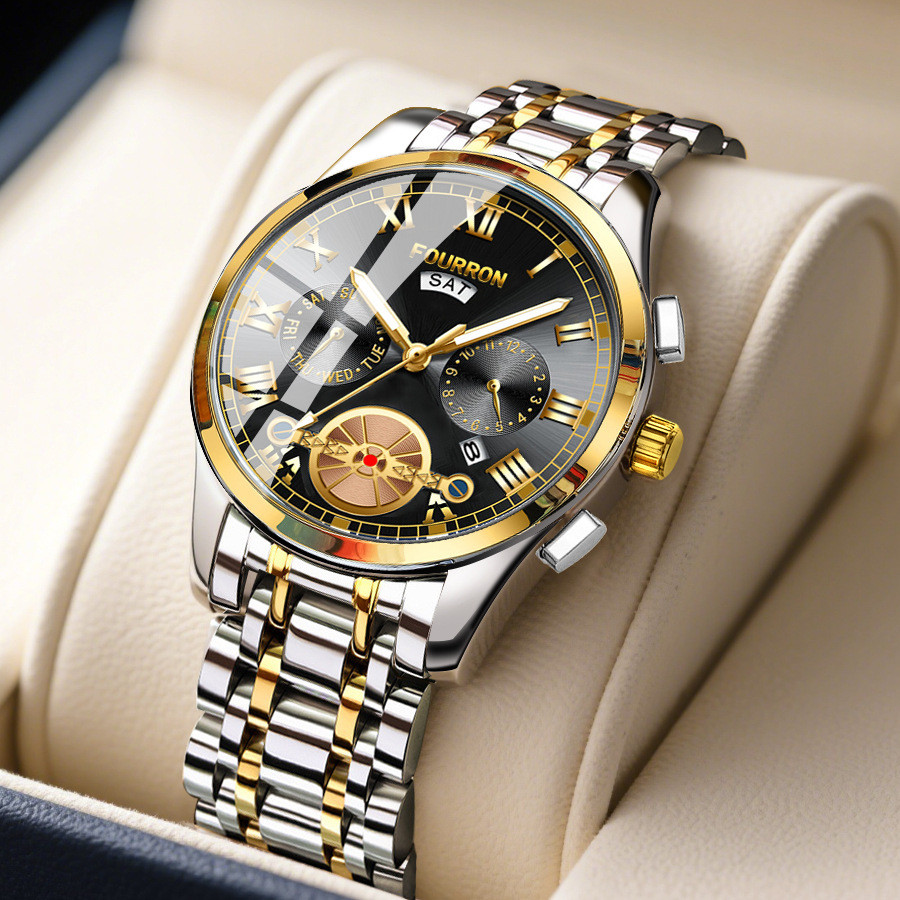 

Jam Tangan Pria Dropshipping Stok Tersedia Tali Baja Tahan Air Multifungsi Kalender Ganda Fashion Kepribadian Bisnis Jam Tangan Multifungsi High-end