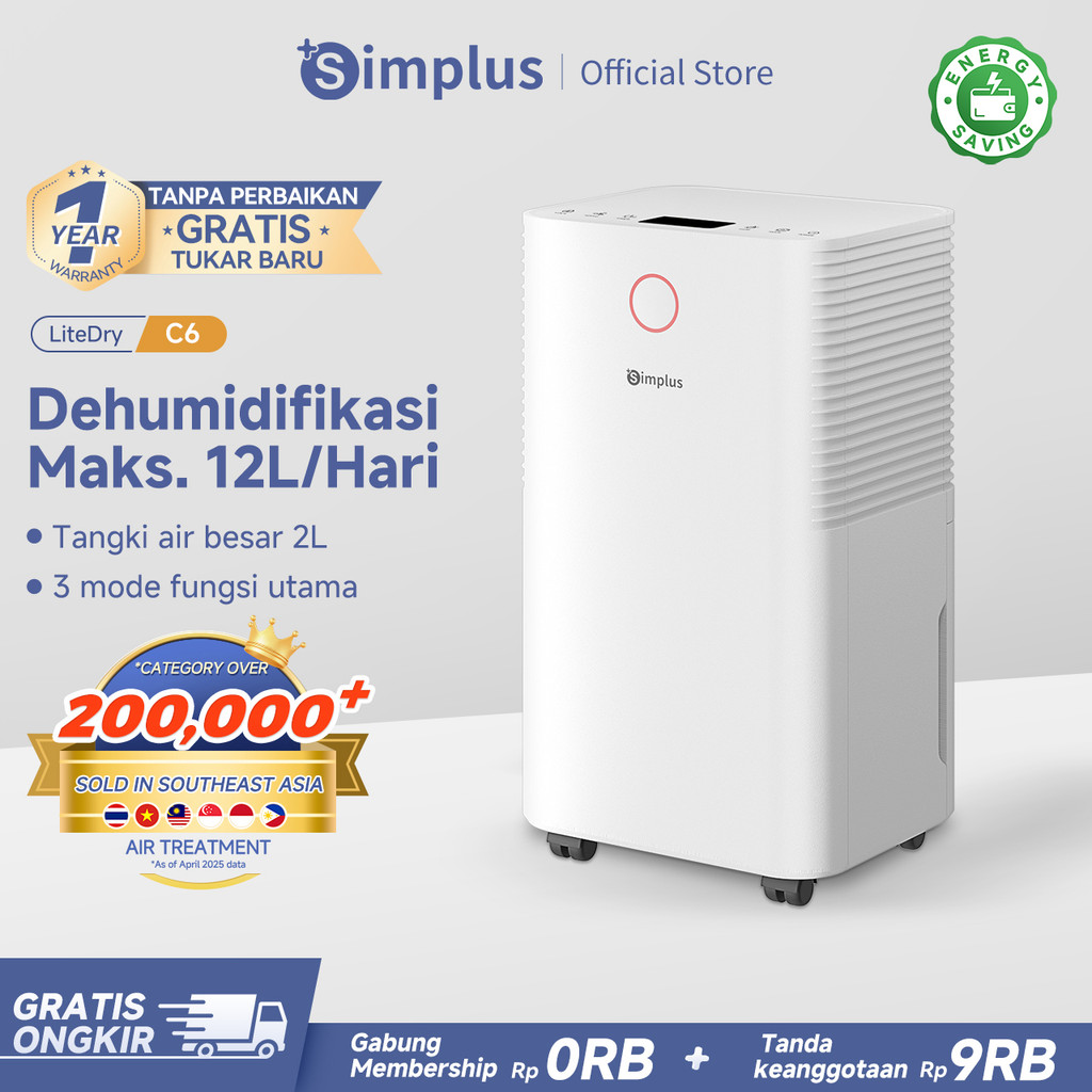 Simplus Dehumidifier Kompresor 2L Dehumidify up to 12L/Day 3 Modes Touch Operation