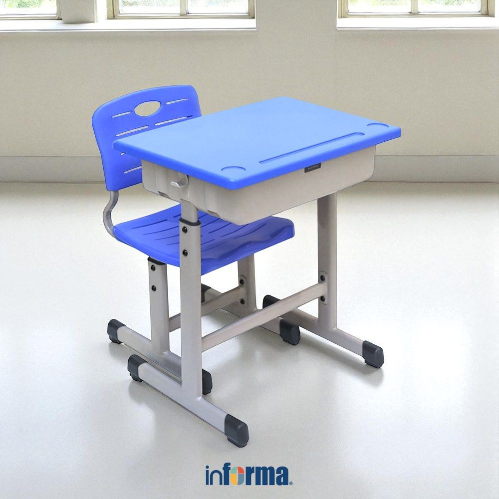 Informa Yumi Set Kursi & Meja Sekolah - Biru Kids Study Table Chair Perlengkapan Furniture Dan Kursi