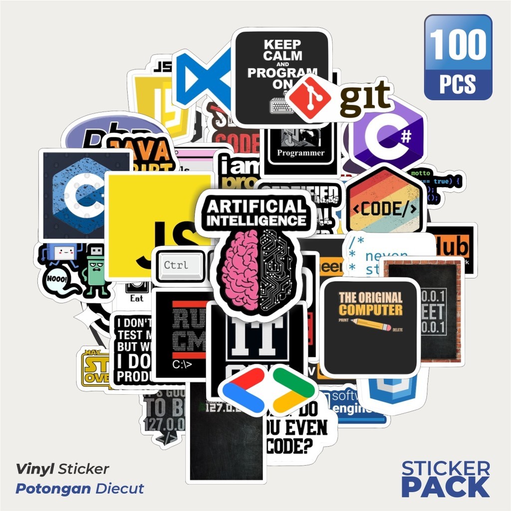 

MURAH 100 PCS Stiker Programmer Slang Waterproof Aesthetic- Untuk Laptop, Motor, dan Helm - Paper Stationery Pack