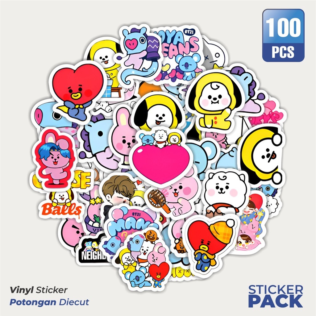 

Stiker Vinyl Stiker BT21 BTS Waterproof Aesthetic- Untuk Laptop, Motor, dan Helm - Paper Stationery Pack