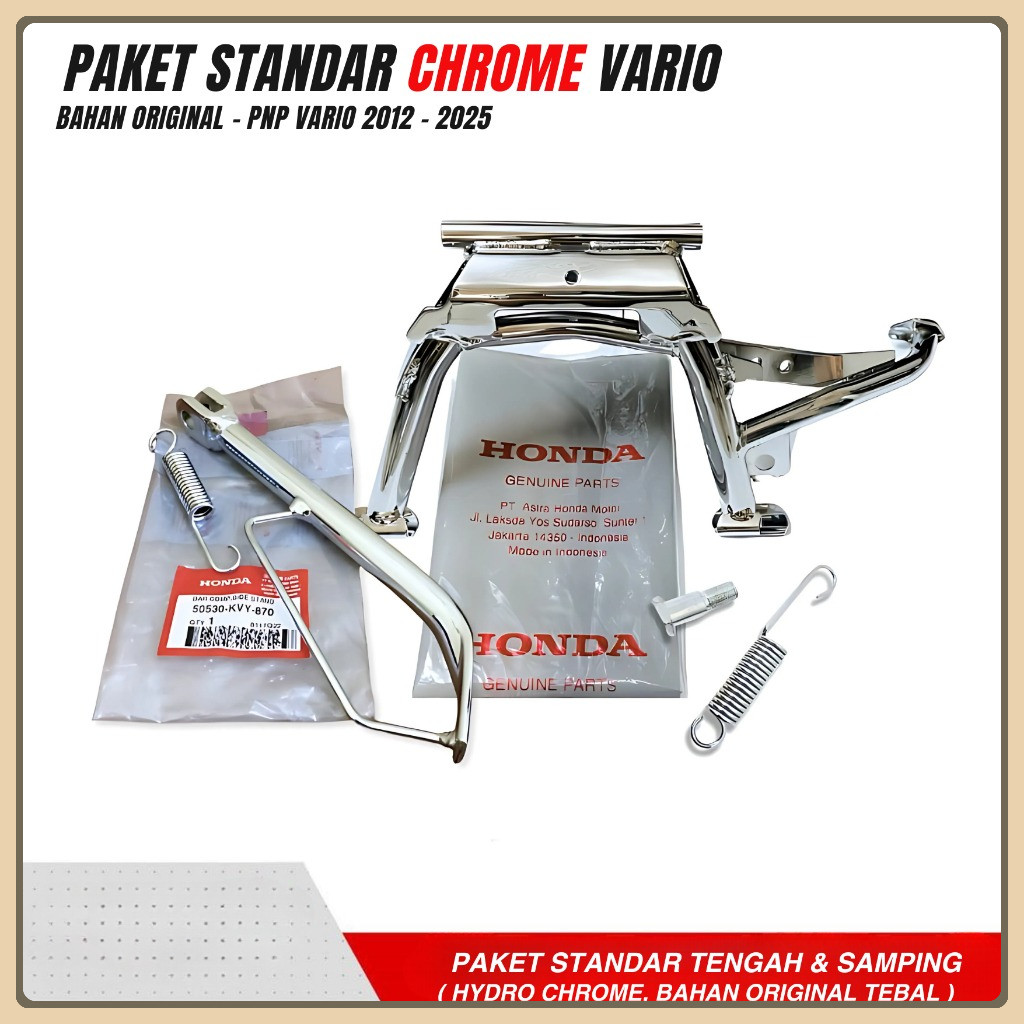 Standar 1 dan 2 Chrome Vario 125/150 Original Honda Standar Samping dan Tengah Chrome Vario old new